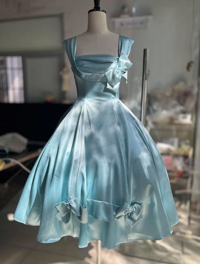 Silky Satin Women's Homecoming Dress Blue Corset Short Prom Dress RS2252