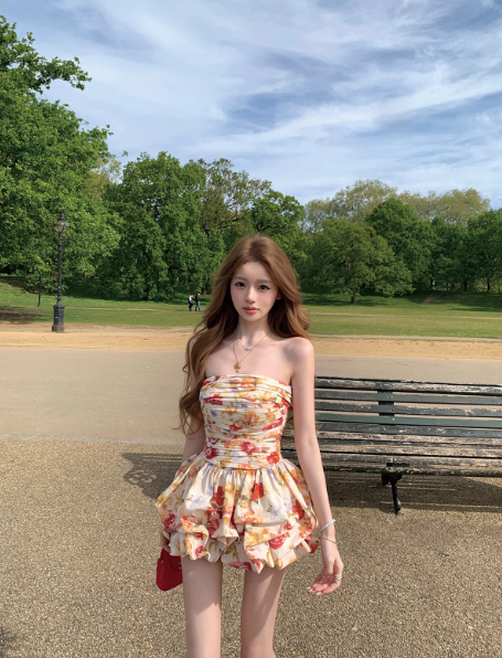 Vibrant Floral A-Line Strapless Bodycon Mini Birthday Dress Homecoming Dress RS286