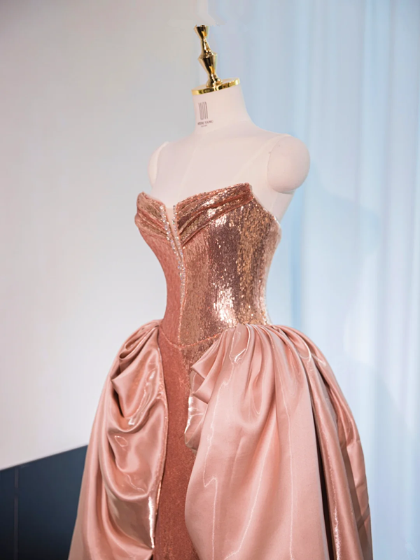 Pink strapless fitted long ball gown, bridal dress R8991