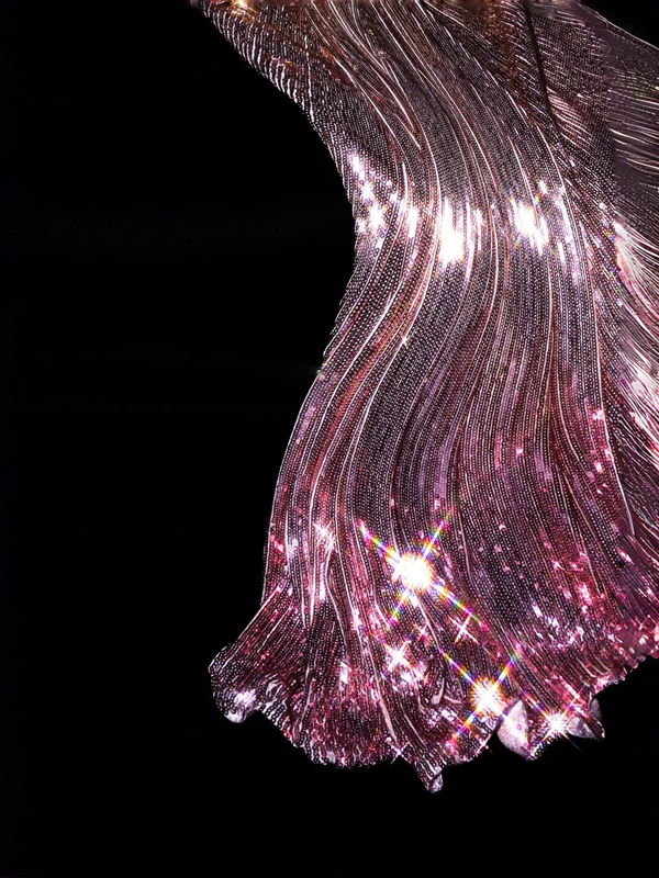 Rose gold sequined halter neck slim waist sexy long skirt, prom dress R5670