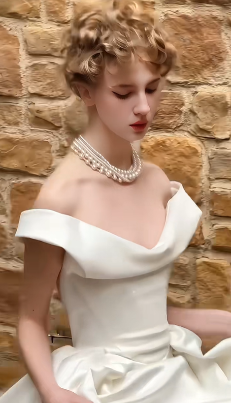 White one-shoulder slim waist elegant satin long dress bridal gown R5752