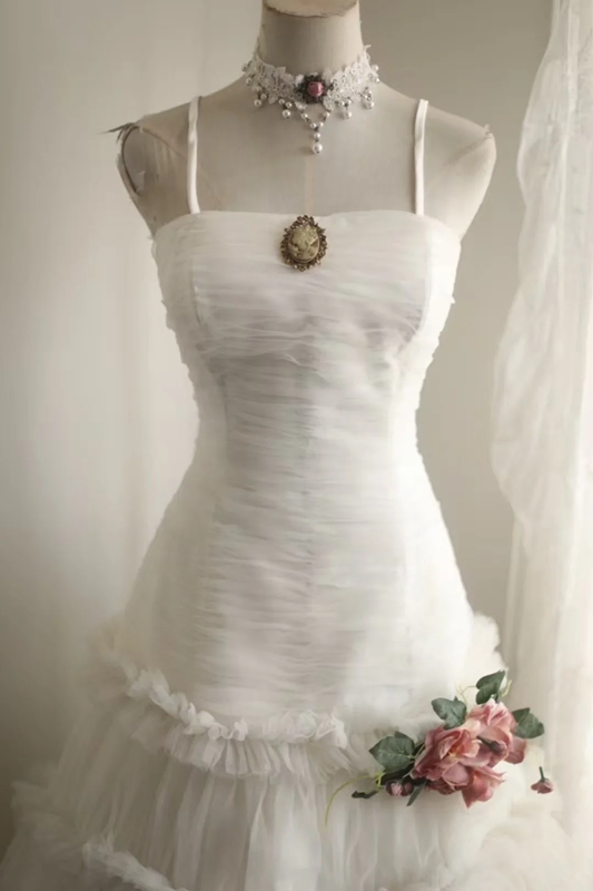 White halter-neck fitted long ball gown with a full skirt R6705