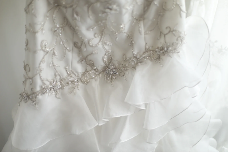 White strapless beaded fitted multi-layered long ball gown/bridal dress R6824