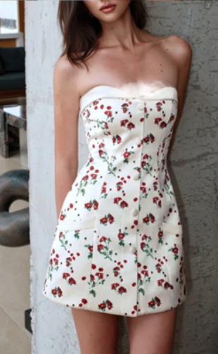 White floral tube top slim waist sexy cute short skirt homecoming dress R4525