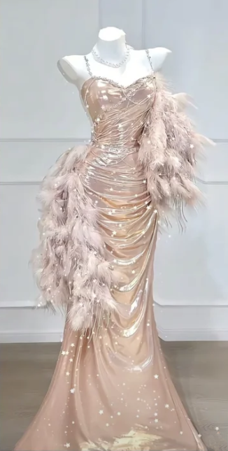 Pink halter-neck pleated waist bodycon long ball gown R6423