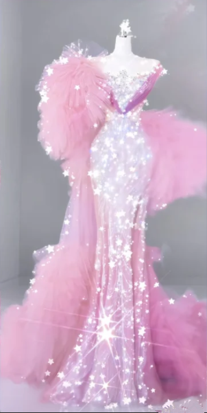 White sequined fitted bodice with a fishtail hem, long ball gown R6465