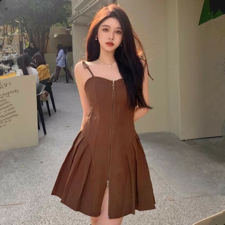 Dark Brown Strapless Waist Pleated Short Skirt Homecoming Dress R3862