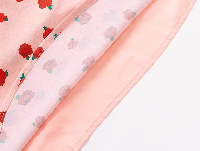 2025 Summer New Pink Floral Rose French Fishtail Long Suspender Dress R0956