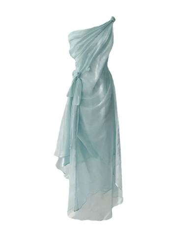 Elegant Mint Green Sheath One-shoulder Organza Bodycon Maxi Women Dress Evening Dress RS296