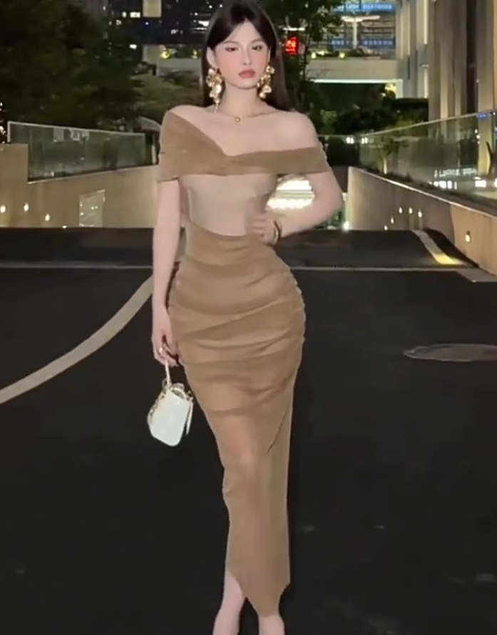 Large size French pure sexy one shoulder dress high-end lady evening dress R1830