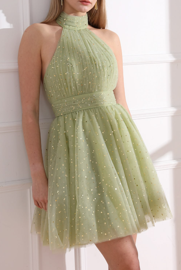 Tulle Halter Flowy Women's Homecoming Dress Green Corset Mini Party Dress RS2330