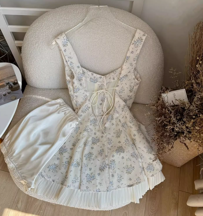 Dress Princess Panties Floral Dress U Back Pastoral Style New Arrival R0282