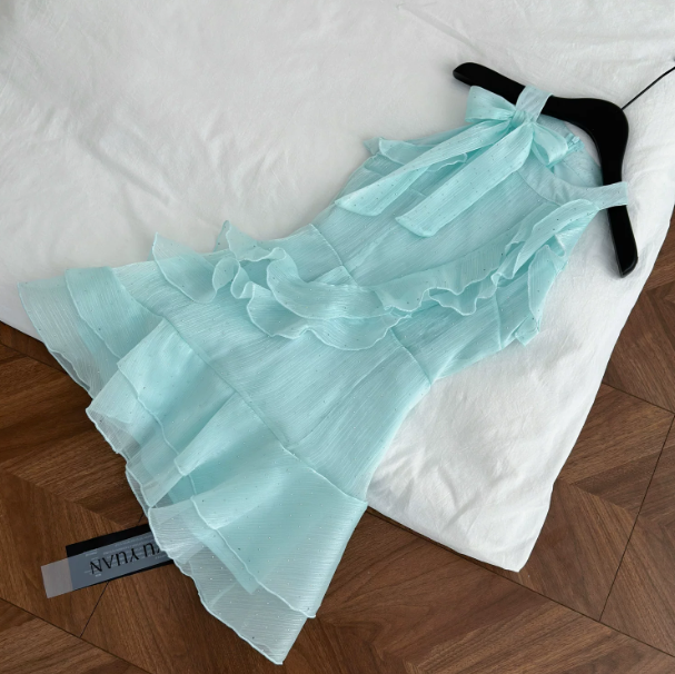 Fresh Mint Green A-Line High Collar Draped Crepe Bodycon Mini Summer Dress Homecoming Dress RS290