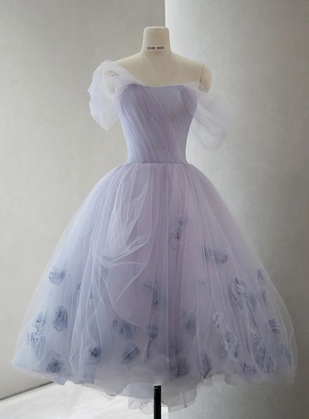 Tulle Puffy Applique Women's Homecoming Dress Lavender Corset Short Prom Dress RS2348