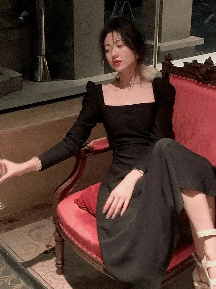 White Wedding Dress Long Sleeve Square Neck Women Elegant Evening Prom Party Dress S5421