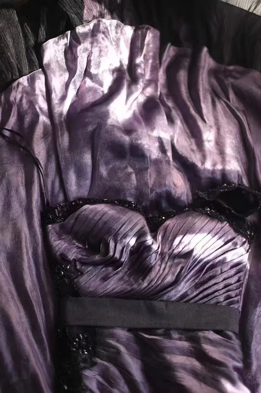 Dark purple one-shoulder halter-neck fitted long ball gown R6706