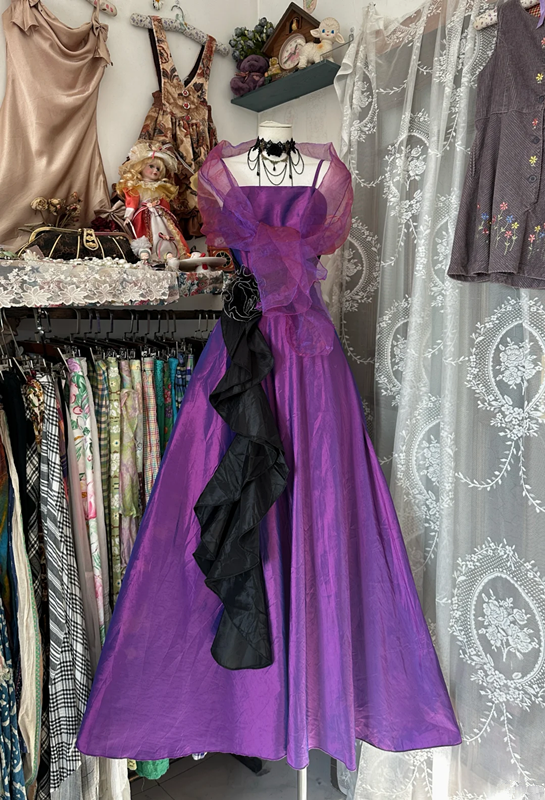Purple halter-neck, fitted A-line maxi dress, prom dress R6306
