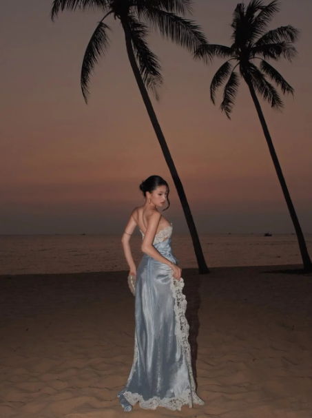 Elegant Pale Blue Sheath Strapless Bodycon Hi-Lo Women Dress with Lace Prom Dress Summer Dress RS317