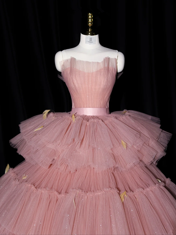 Pink strapless fitted waist puffy cake skirt long ball gown/bridal dress R8933