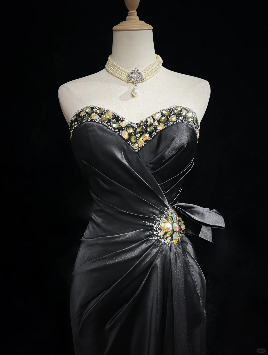 Black tube top diamond waist design sense slimming short dress homecoming dress R4894