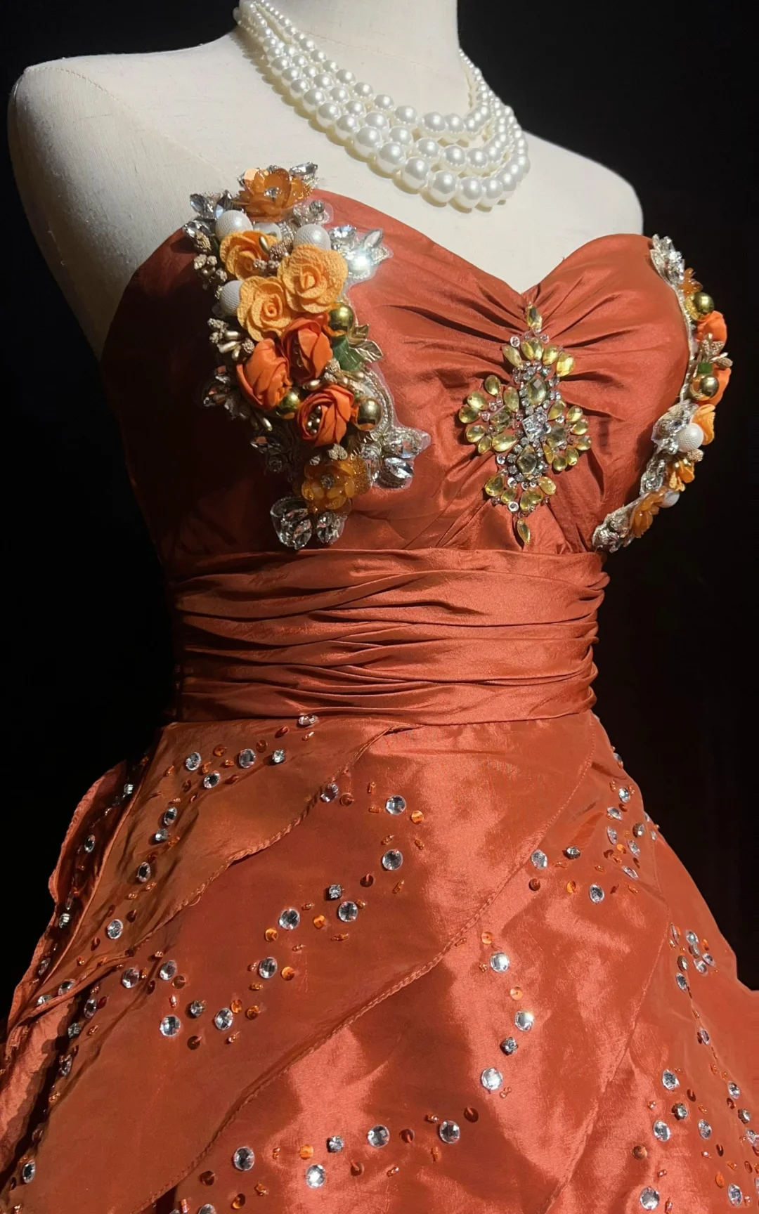 Orange halter top waist slim fit A-line princess skirt homecoming dress R4975