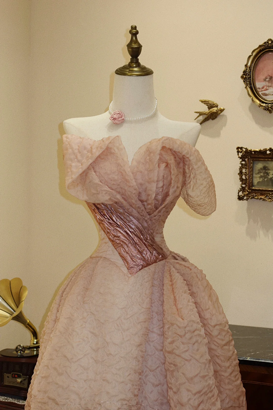 Light pink strapless, fitted waist, gradient skirt, long ball gown, bridal dress R7180