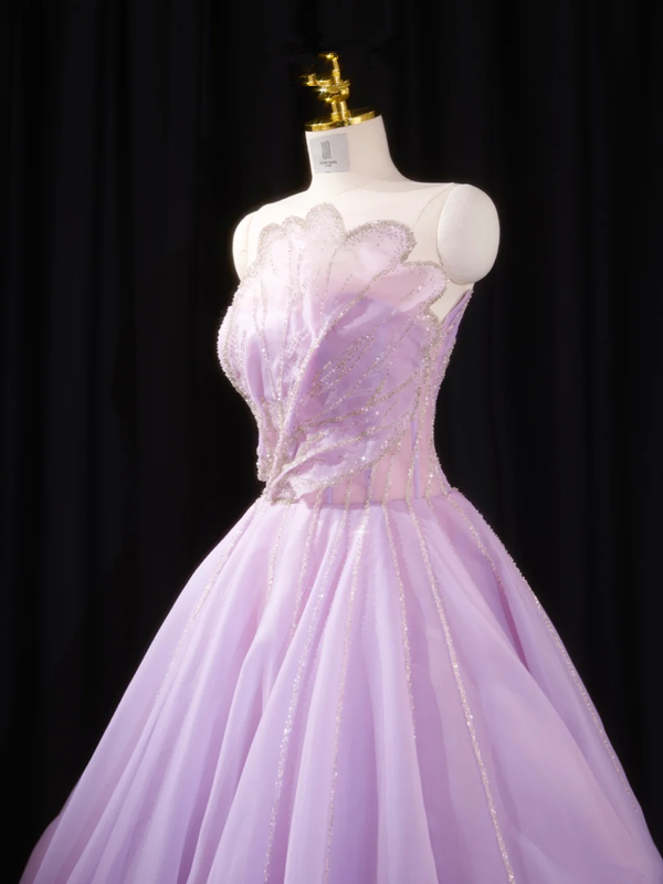 Light purple strapless, fitted waist, full skirt, long ball gown, bridal dress R8904