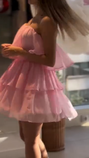 Pink tube top girl cake skirt homecoming dress R5597