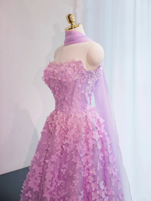 Light purple halter-neck fitted long ball gown, bridal dress R8964
