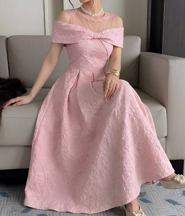 Sweet Embroidered Prom Gown Pink Women's Maxi Evening Dress Birthday Dress RS2782