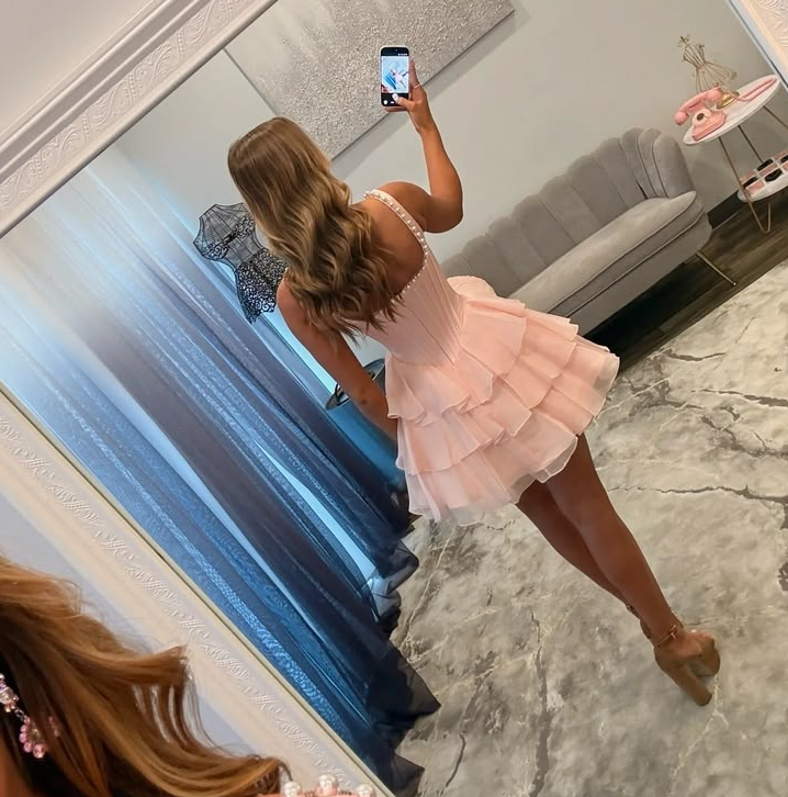 Sweet Ruffled Women's Homecoming Dress Pink Corset Short Prom Dress Birthday Dress RS2812