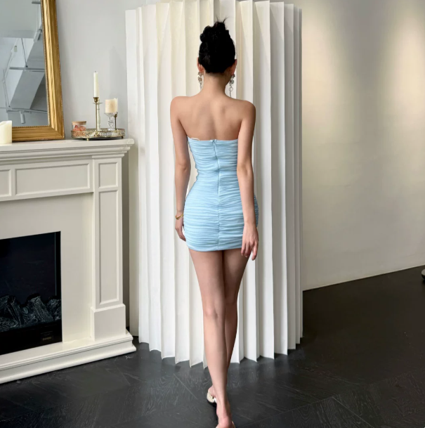 Fresh Pale Blue Sheath Halter Bodycon Mini Summer Dress Homecoming Dress RS328