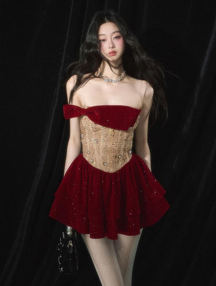 Red one-shoulder tube top sexy waist sequined mini skirt homecoming dress R3544