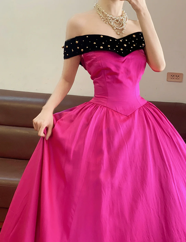 Fuchsia Off-the-shoulder Waist-Cinched Puff-Skirt Ball Gown & Bridal Gown R7390