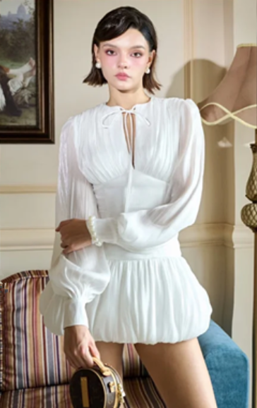 White elegant classic waist slim flower bud skirt short skirt homecoming dress R4609