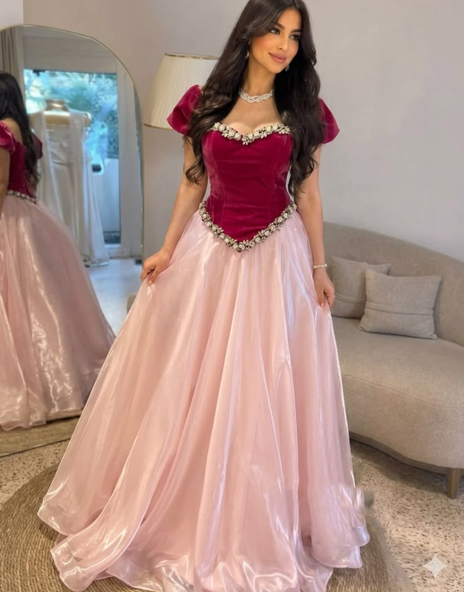 Girlish Silky Beaded Prom Gown Pink Women's Corset Maxi Birthday Dress Evening Dress RS2935
