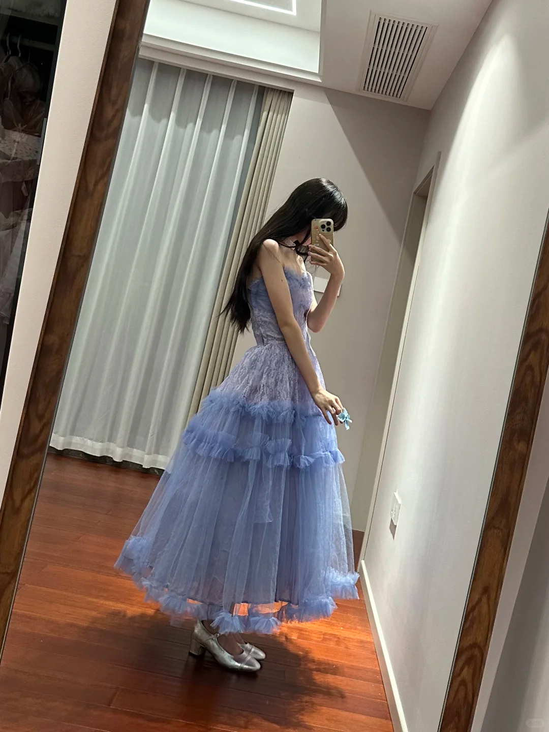 Light blue strapless fitted long ball gown R8845