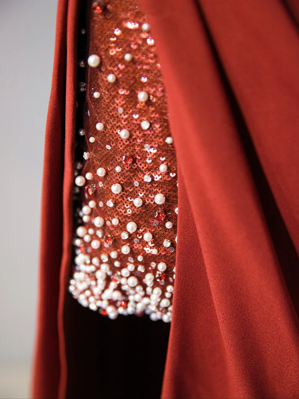 Red strapless, fitted, bodycon long ball gown/bridal dress R8995