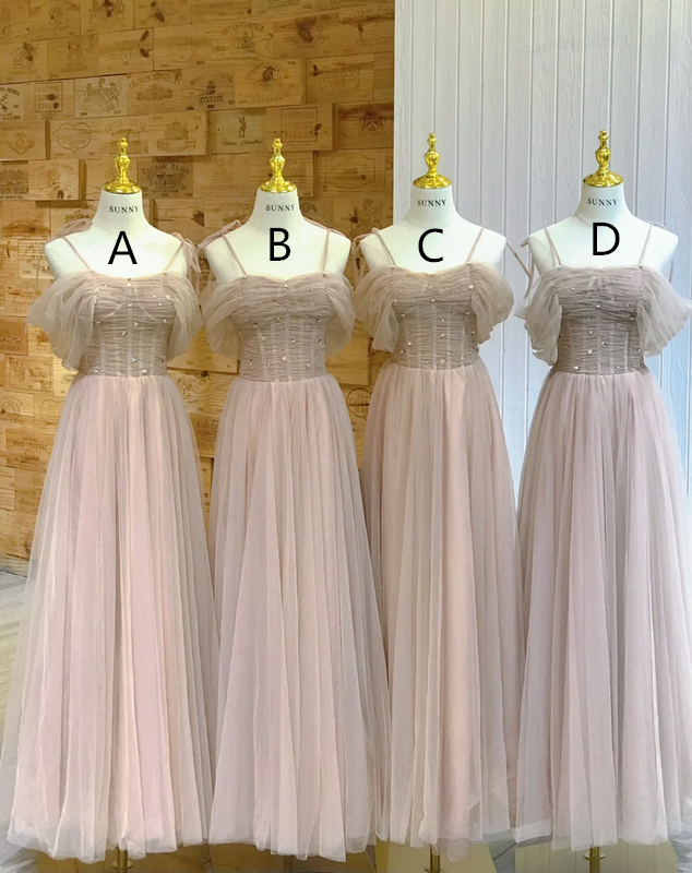 Pink spaghetti-strap chiffon waist-cinched sexy ball gown, bridesmaid dress R5950