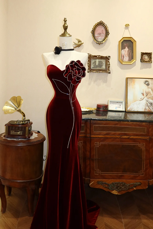 Red strapless fitted long ball gown, bridal dress R7181