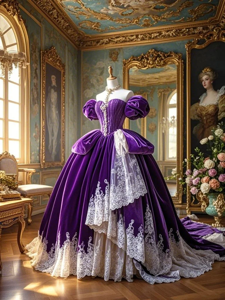 Purple off-the-shoulder waist-cinching ballgown long prom dress R7935