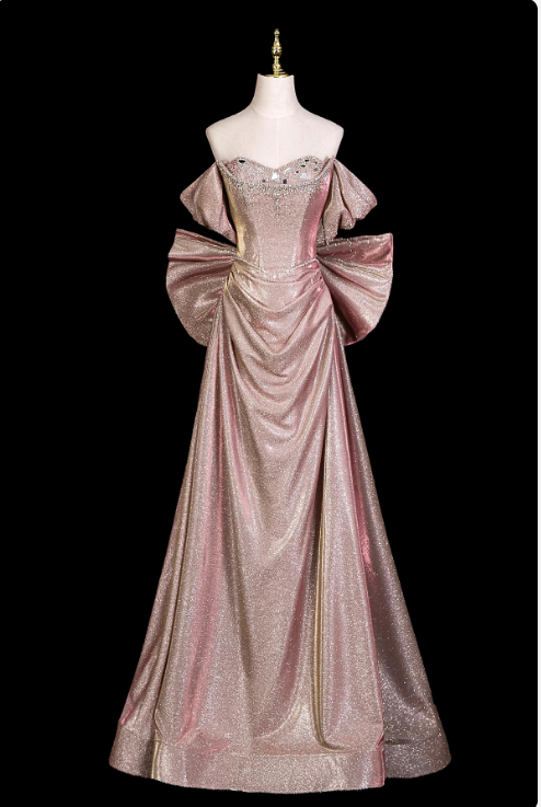 Elegant Pink Beaded A-Line Bateau Bodycon Maxi Prom Dress Evening Dress RS407
