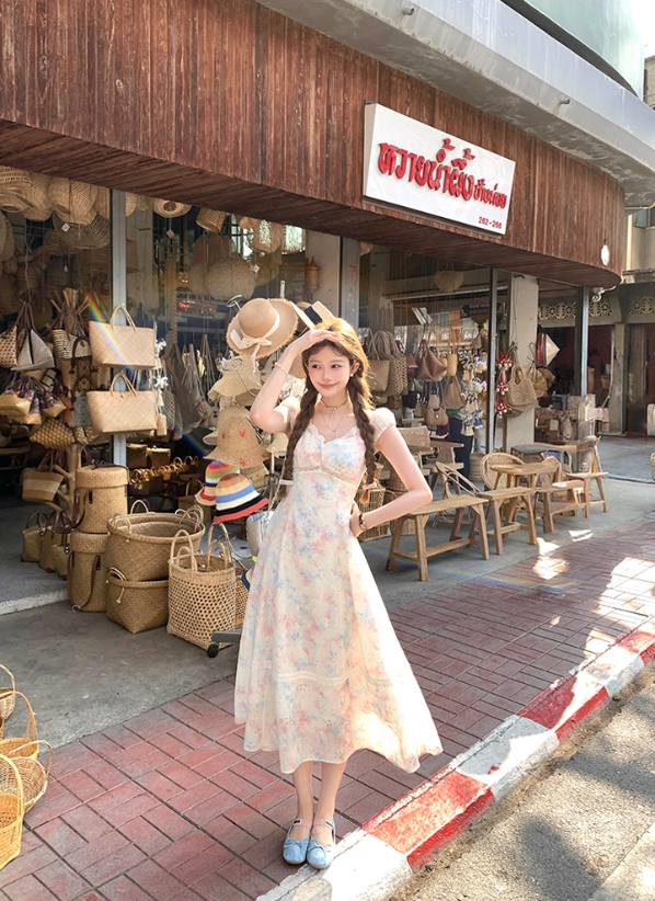 Gradient hollow embroidery waist dress women's summer French style slim fit skirt R4828