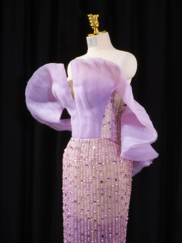 Light purple strapless fitted long ball gown, bridal dress R8906