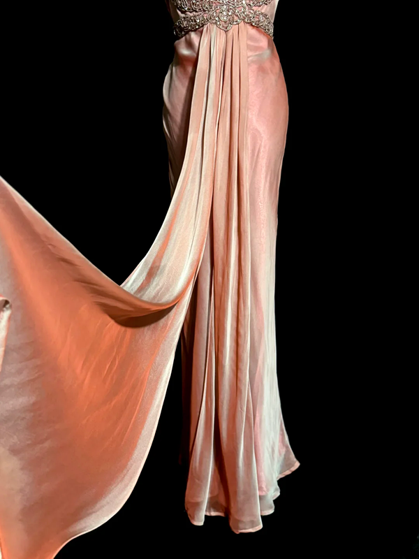 Orange halter-neck fitted backless sexy long ball gown R6670