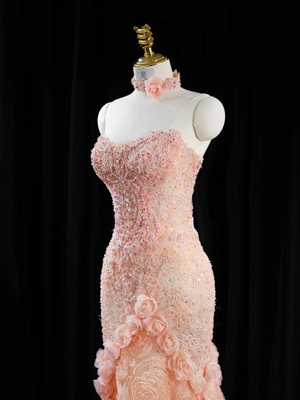 Light pink strapless fitted waist bodycon long ball gown/bridal dress R8936
