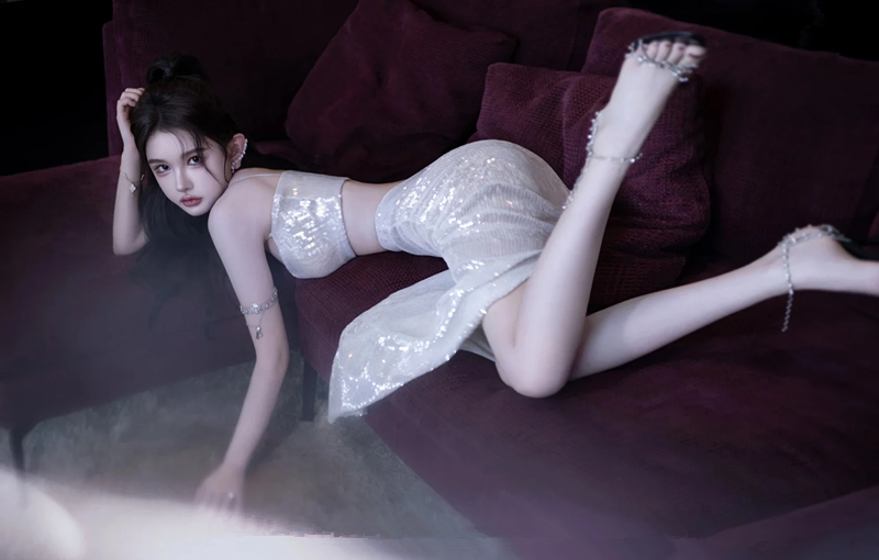 Silver Spaghetti Strap Bodycon Sexy Two-Piece Prom Dress R7109