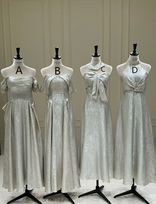 Silver waist-cinched, sexy and figure-flattering ball gown, bridesmaid dress R5951