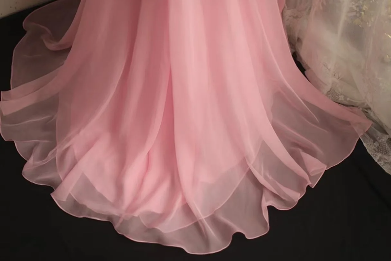 Pink halter neck high waist design long ball gown R6829