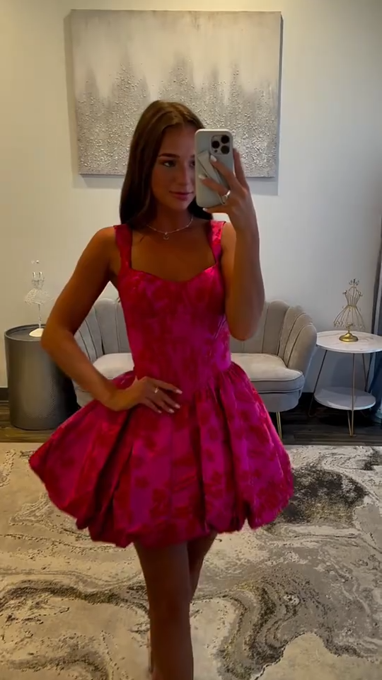 Pink suspender waist slim fit tutu skirt homecoming dress R5556